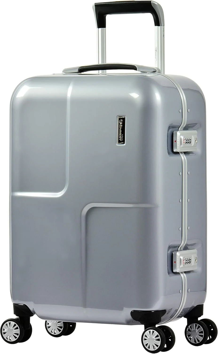 چمدان مسافرتی سبک وزن پلی کربنات ماکرولون ایمیننت مدل Glamorous با چرخ های دوبل و قفل مورد تایید TSA مدل E9L0-Mirror (سایز کابین 20 اینچ، پلاتینیوم)