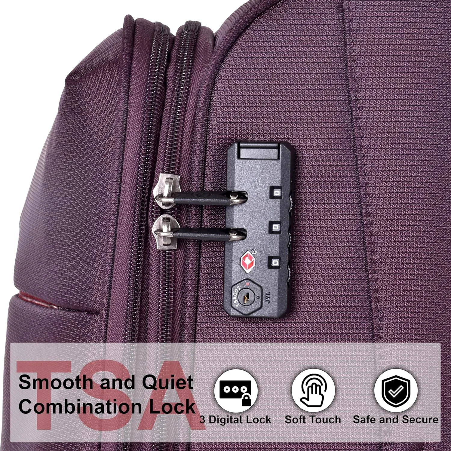 چمدان نرم و جادار مناسب برای سفر، پلی استر سبک وزن، با قابلیت افزایش فضا، دارای چرخ و قفل TSA مدل V6101 (چمدان سایز بزرگ 24 اینچ، بنفش)