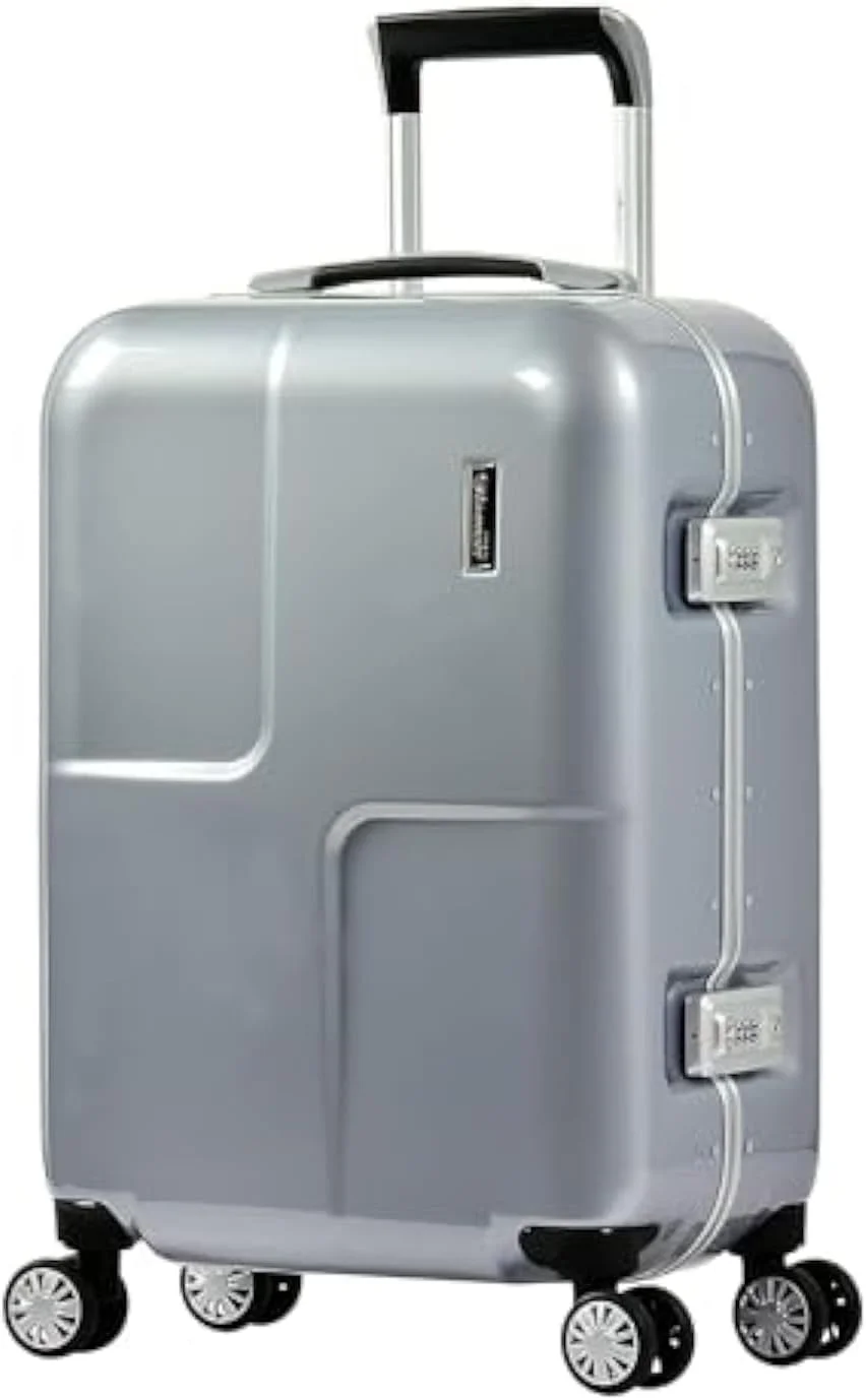 چمدان مسافرتی سبک وزن پلی کربنات ماکرولون ایمیننت مدل Glamorous با چرخ های دوبل و قفل مورد تایید TSA مدل E9L0-Mirror (سایز کابین 20 اینچ، پلاتینیوم)