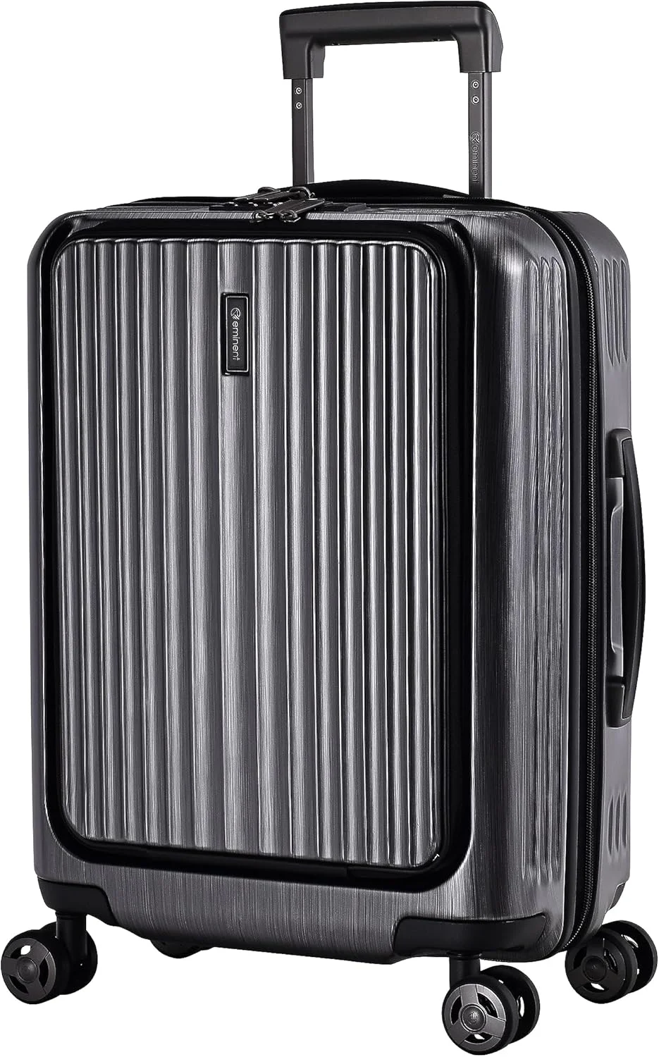 چمدان کابین تجاری سخت پوسته امیننت آلفرد با بارگیری از جلو، ترولی با قفل ترکیبی دو طرفه TSA و پورت USB، KK50B (سایز کابین 20 اینچ، نقره ای برس خورده تیره)