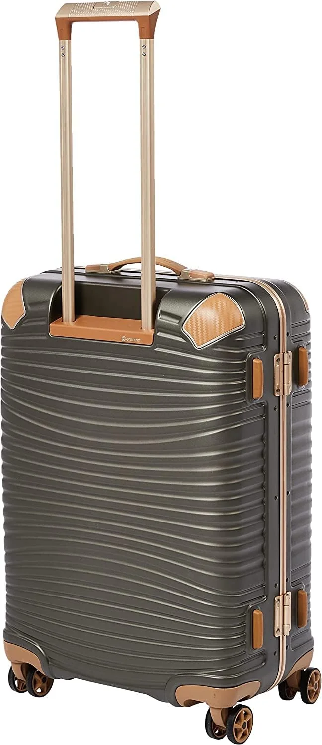 چمدان سخت بدنه پلی کربنات ماکرولون ایمیننت با فریم آلومینیومی جت استریم، بدون زیپ، محافظ گوشه اضافی و قفل دوگانه TSA مدل E9R1 (سایز کابین 20 اینچ، زیتونی)