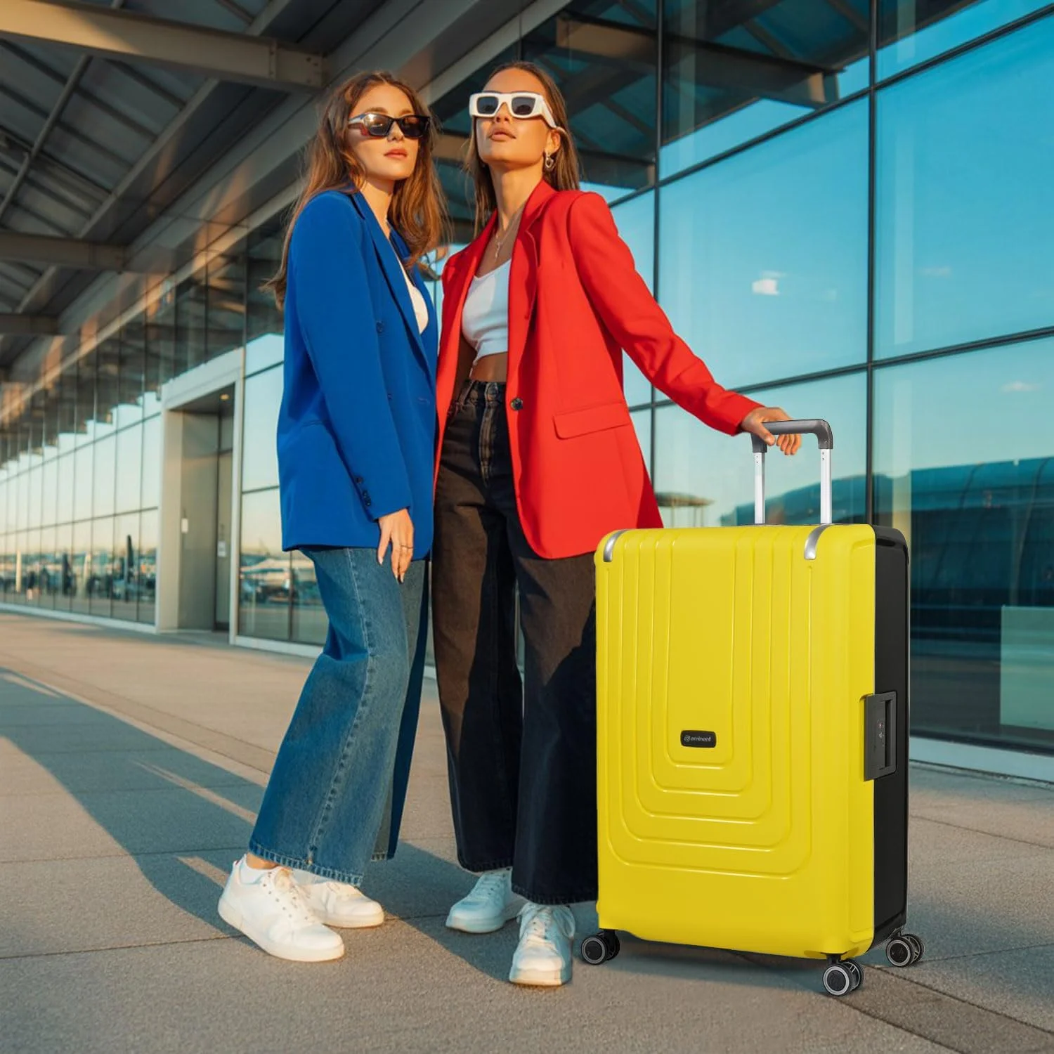 چمدان کابین سایز 20 اینچ ایمیننت - ست کیف های سخت پلی پروپیلن با 4 چرخ دوبل گردان و قفل TSA (سایز کابین 20 اینچ، زرد مشکی)