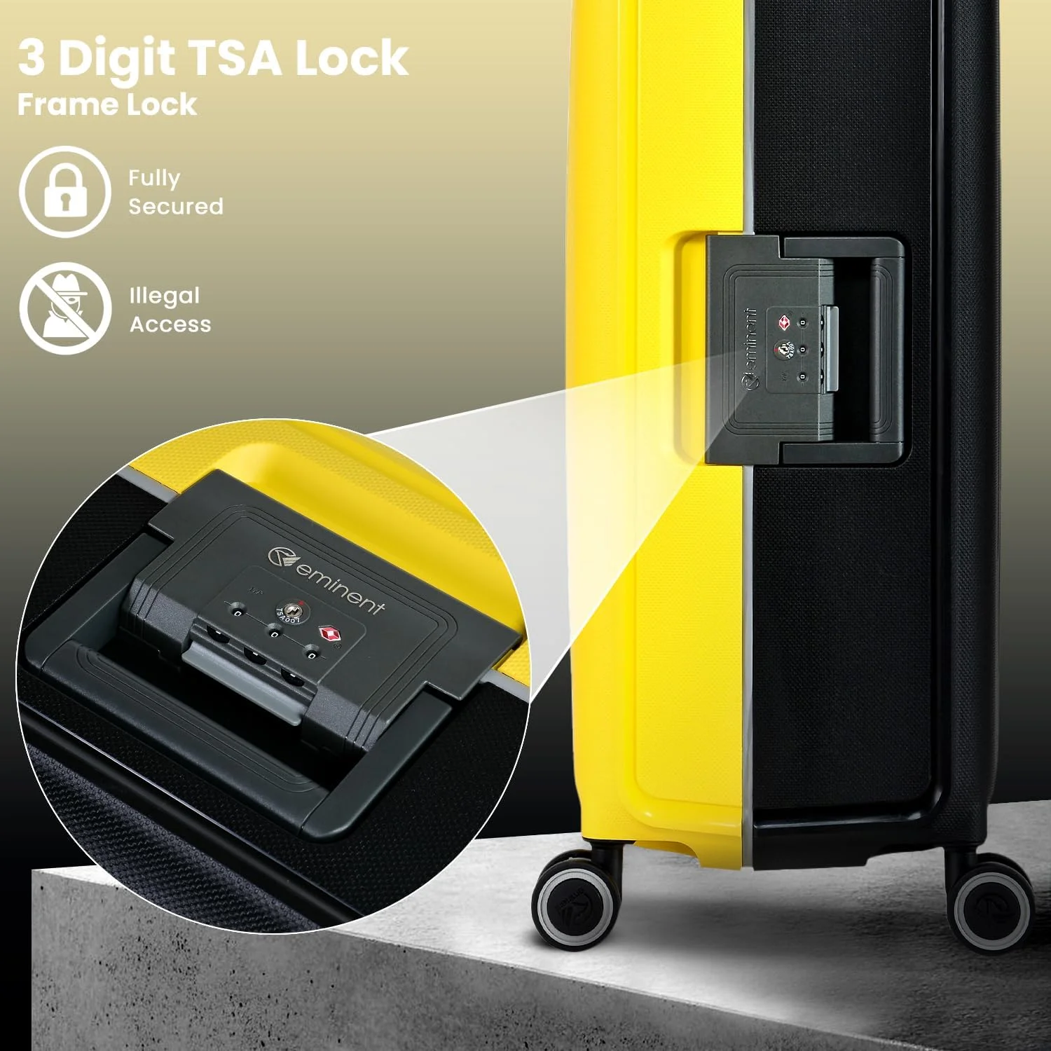 چمدان کابین سایز 20 اینچ ایمیننت - ست کیف های سخت پلی پروپیلن با 4 چرخ دوبل گردان و قفل TSA (سایز کابین 20 اینچ، زرد مشکی)