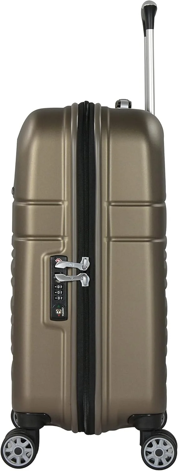 چمدان سخت بدنه پلی کربنات ماکرولون سبک وزن ضد خش با 4 چرخ دوبل بی صدا قفل TSA مدل KF91 (چمدان سایز متوسط 24 اینچ، قهوه ای)