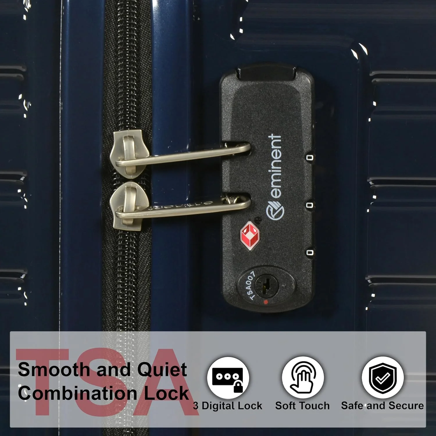 چمدان چرخ دار سخت پوسته یونی‌سکس ایمیننت، سبک وزن ماکرولون، 4 چرخ دوبل اسپینر 360 درجه بی صدا با قفل TSA مدل KH53-آینه (چمدان سایز بزرگ 28 اینچ، آبی لاجوردی)