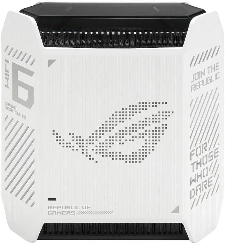 روتر گیمینگ مش وای‌فای 6 سه بانده ASUS ROG Rapture GT6، پورت 2.5 گیگابیتی، پردازنده سه هسته‌ای 1.7 گیگاهرتزی، فناوری OFDMA و MU-MIMO، پشتیبانی از کانال‌های 160 مگاهرتزی، بسته‌ی 2 عددی B-1-PK، سفید | 90IG07F0-MU9A30