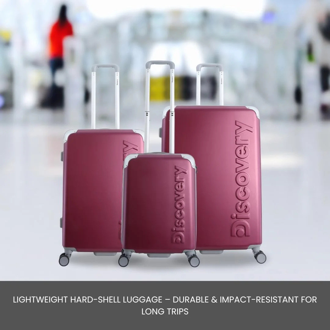 چمدان چرخ‌دار سخت ABS Discovery Focus، مناسب سفر و کار، بادوام و سبک با ۴ چرخ دوبل، قفل ترکیبی امن، سایز کابین ۲۰ اینچ - بنفش.