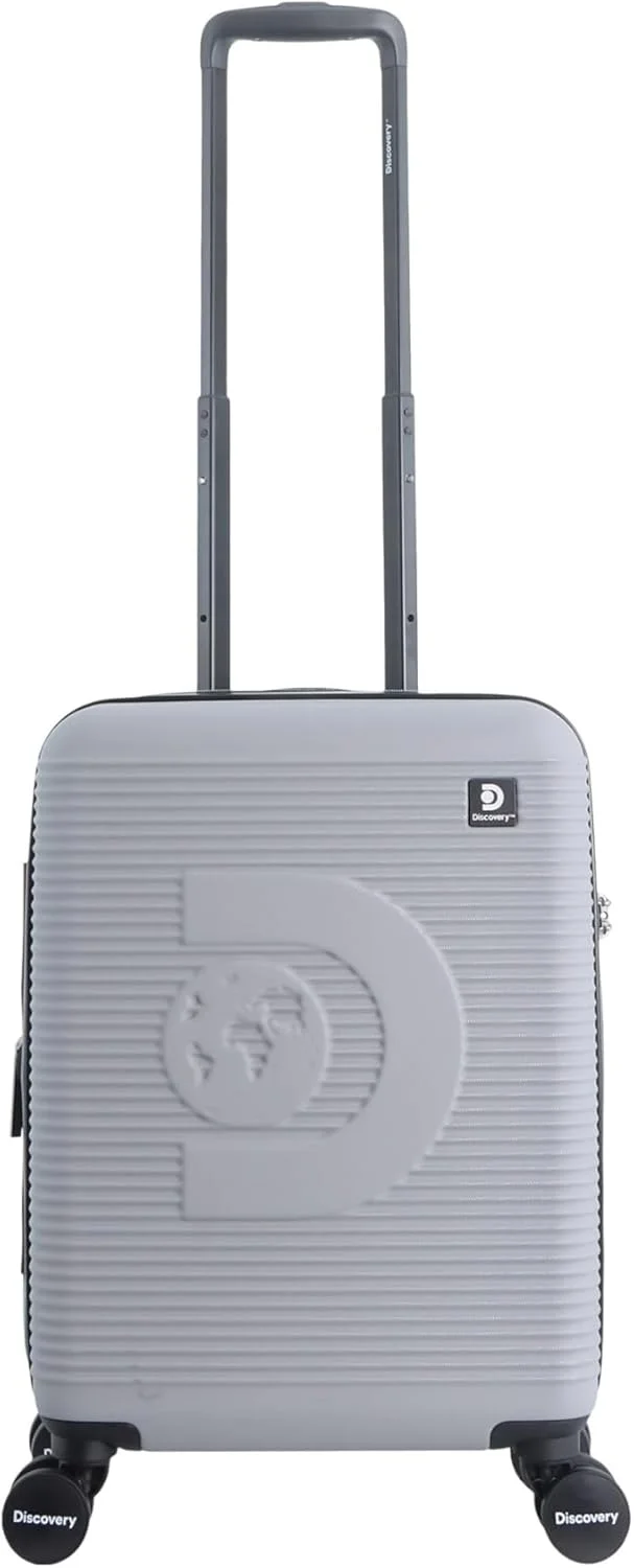 چمدان کابین سایز سخت ای‌بی‌اس دیسکاوری اکلیپس، چمدان تجاری مسافرتی بادوام و سبک وزن با ۴ چرخ دوبل، قفل ترکیبی فوق ایمن، چمدان سایز کوچک قابل افزایش حجم - خاکستری روشن