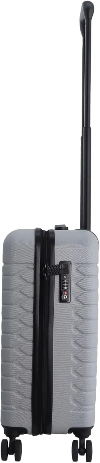 چمدان کابین کوچک دیسکاوری مدل Reptile با بدنه سخت ABS نقره ای، چمدان سبک و بادوام، 4 چرخ دوبل با قفل ترکیبی (سایز 20 اینچ).