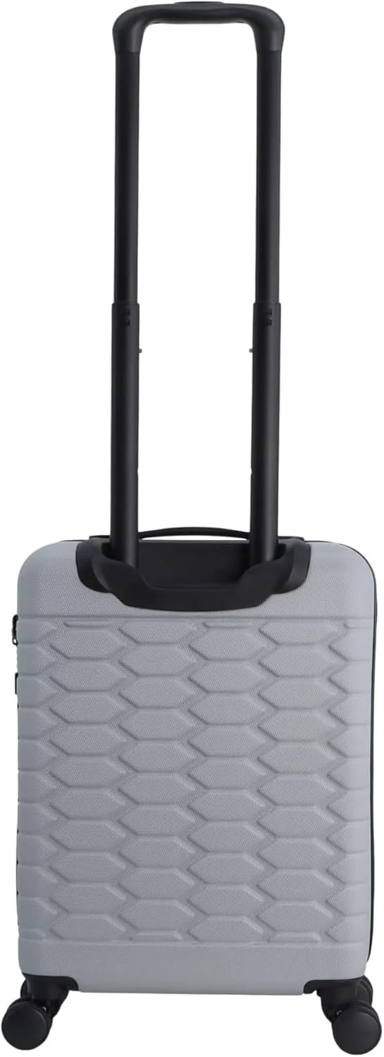 چمدان کابین کوچک دیسکاوری مدل Reptile با بدنه سخت ABS نقره ای، چمدان سبک و بادوام، 4 چرخ دوبل با قفل ترکیبی (سایز 20 اینچ).