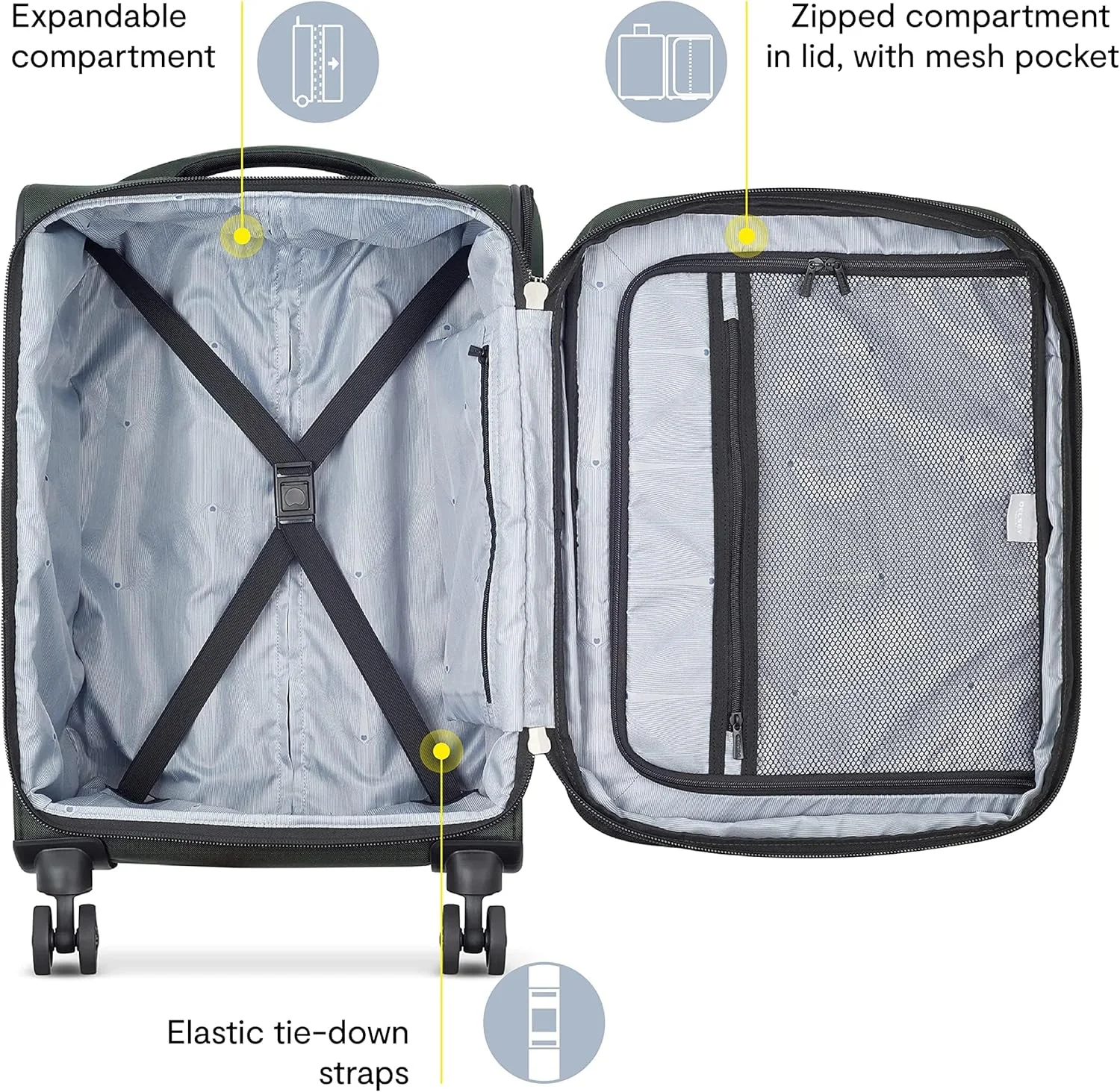 چمدان نرم و جادار دلسه پاریس مدل Sky Max 2.0 با چرخ های اسپینر