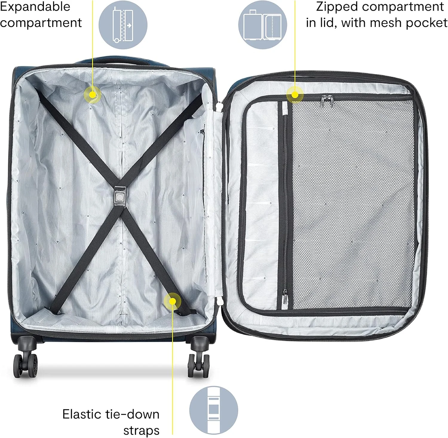 چمدان چرخ دار نرم و جادار DELSEY Paris Sky Max 2.0 با قابلیت افزایش حجم