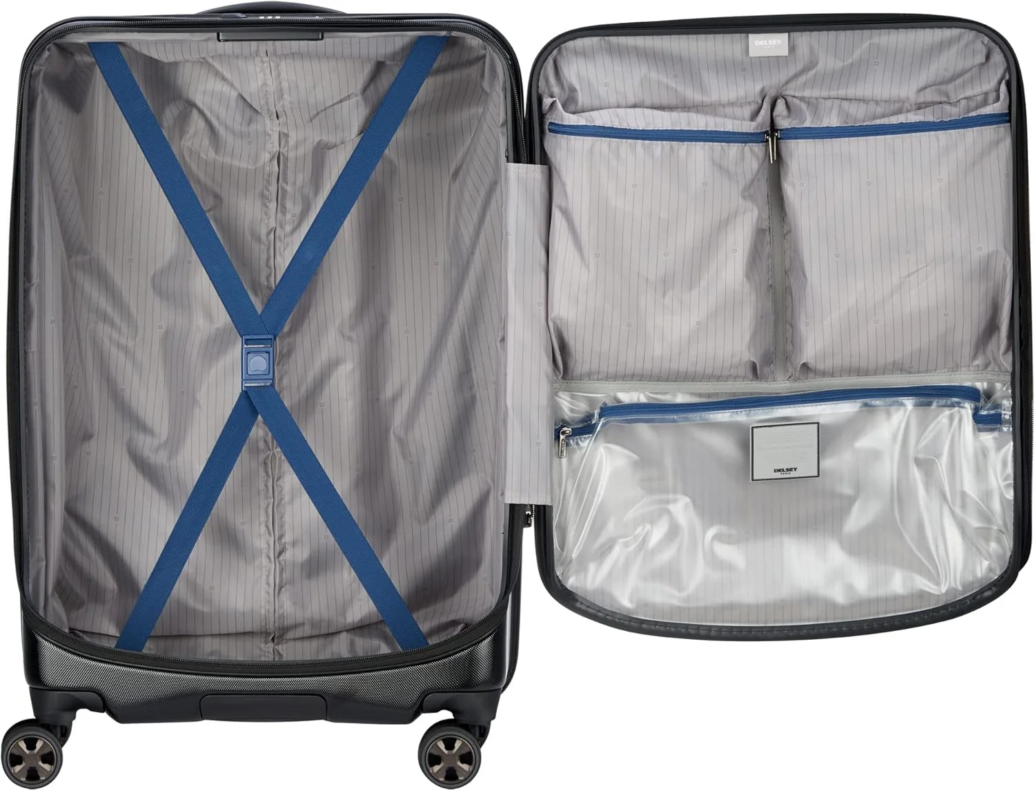 چمدان چرخ‌دار دلسی کروز 2.0 سایز 70 سانتی‌متر، بدنه سخت، 4 چرخ دوبل، مناسب برای حمل بار، مشکی - 00207982000