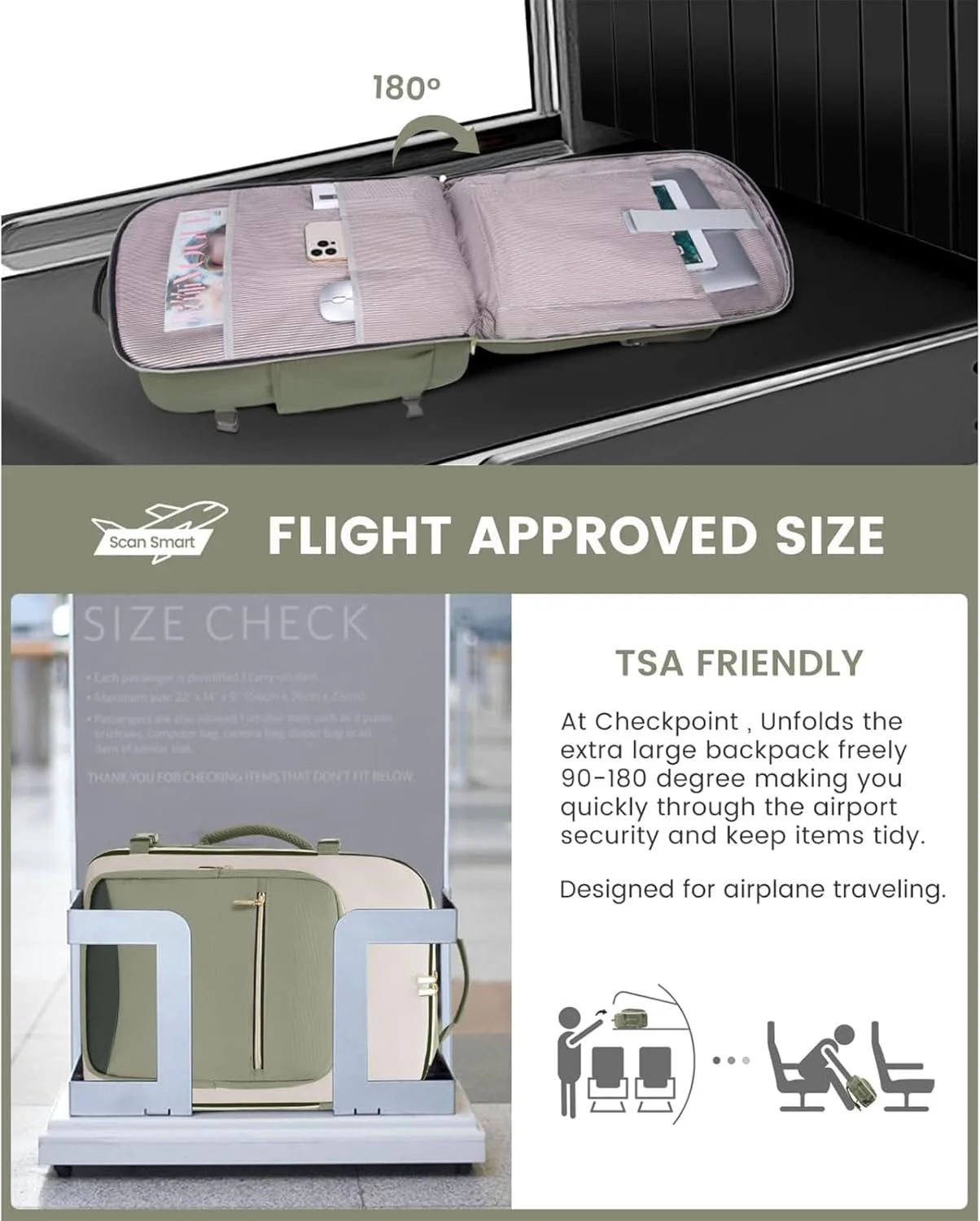 کوله پشتی مسافرتی 40 لیتری برای زنان و مردان، چمدان دستی مورد تایید خطوط هوایی با 3 کیف بسته بندی، کیف های یک شبه TSA، کیف وسایل شخصی ضد آب، کوله پشتی ضروری آخر هفته مناسب برای لپ تاپ 17 اینچی