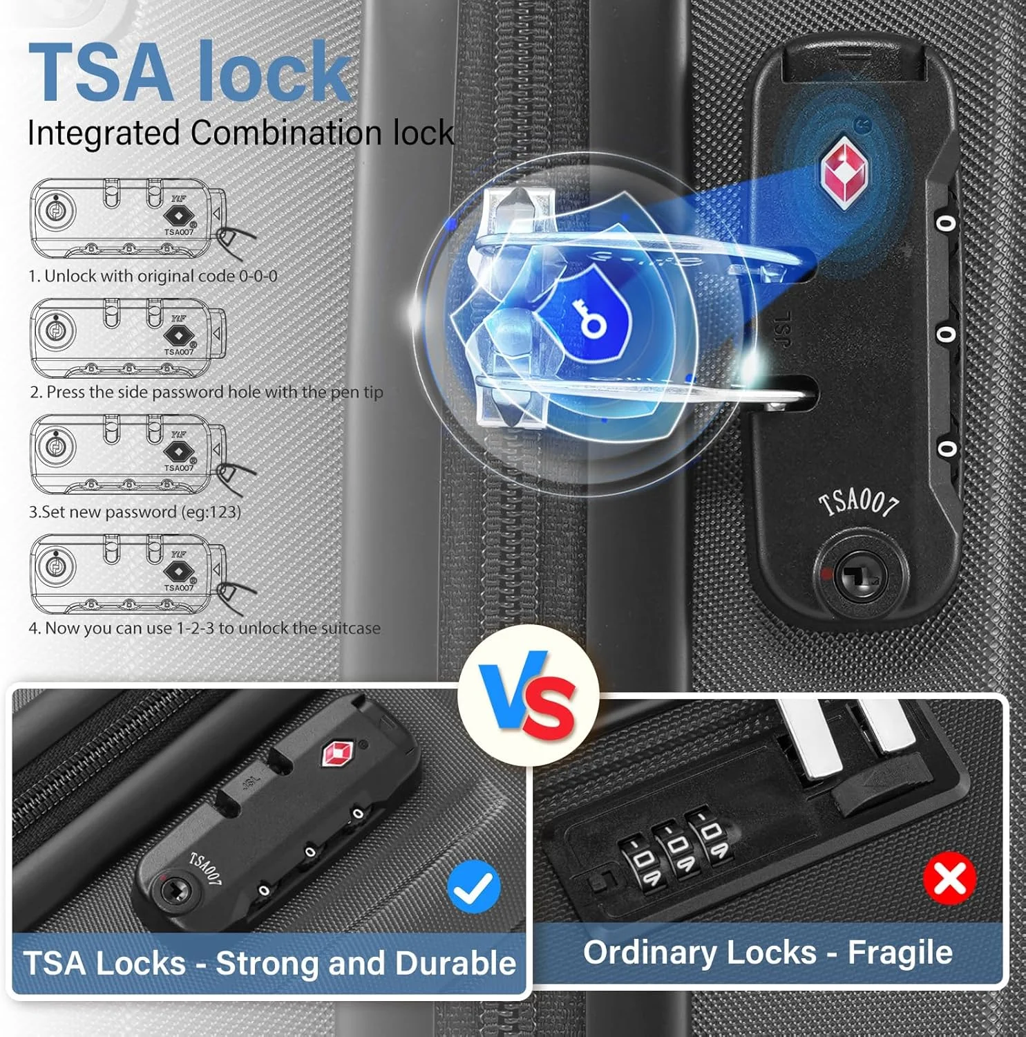 چمدان کابین سایز کولایف، 55×40×20 سانتی‌متر، چمدان سبک وزن با بدنه سخت مناسب سفر، مناسب برای اکثر خطوط هوایی امارات، قفل TSA و 4 چرخ گردان (مشکی، 20 اینچ)