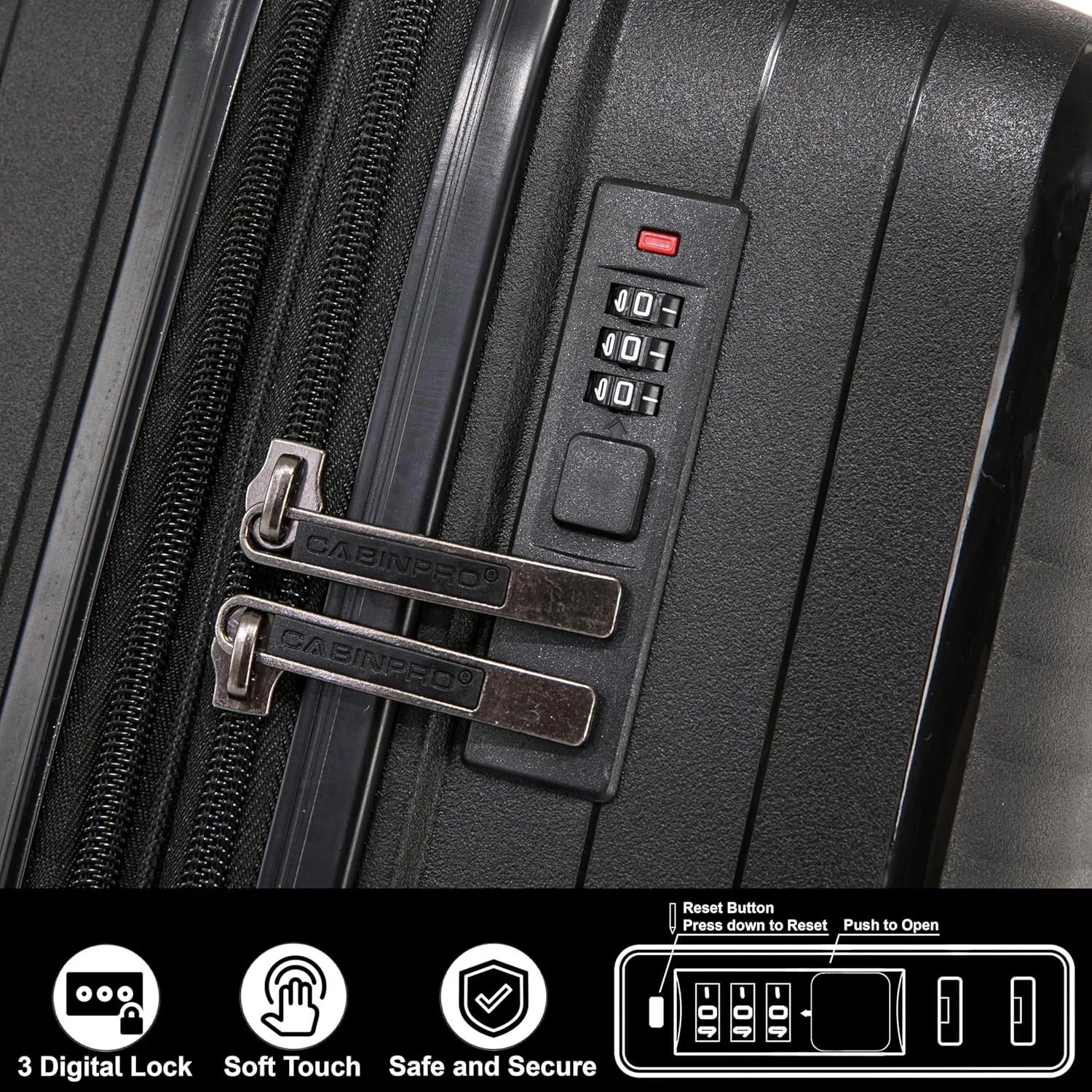 چمدان کابین پرو سایز 20 اینچ - ترولی کابین سبک وزن PP با چرخ های اسپینر 360 درجه و قفل ترکیبی CP002