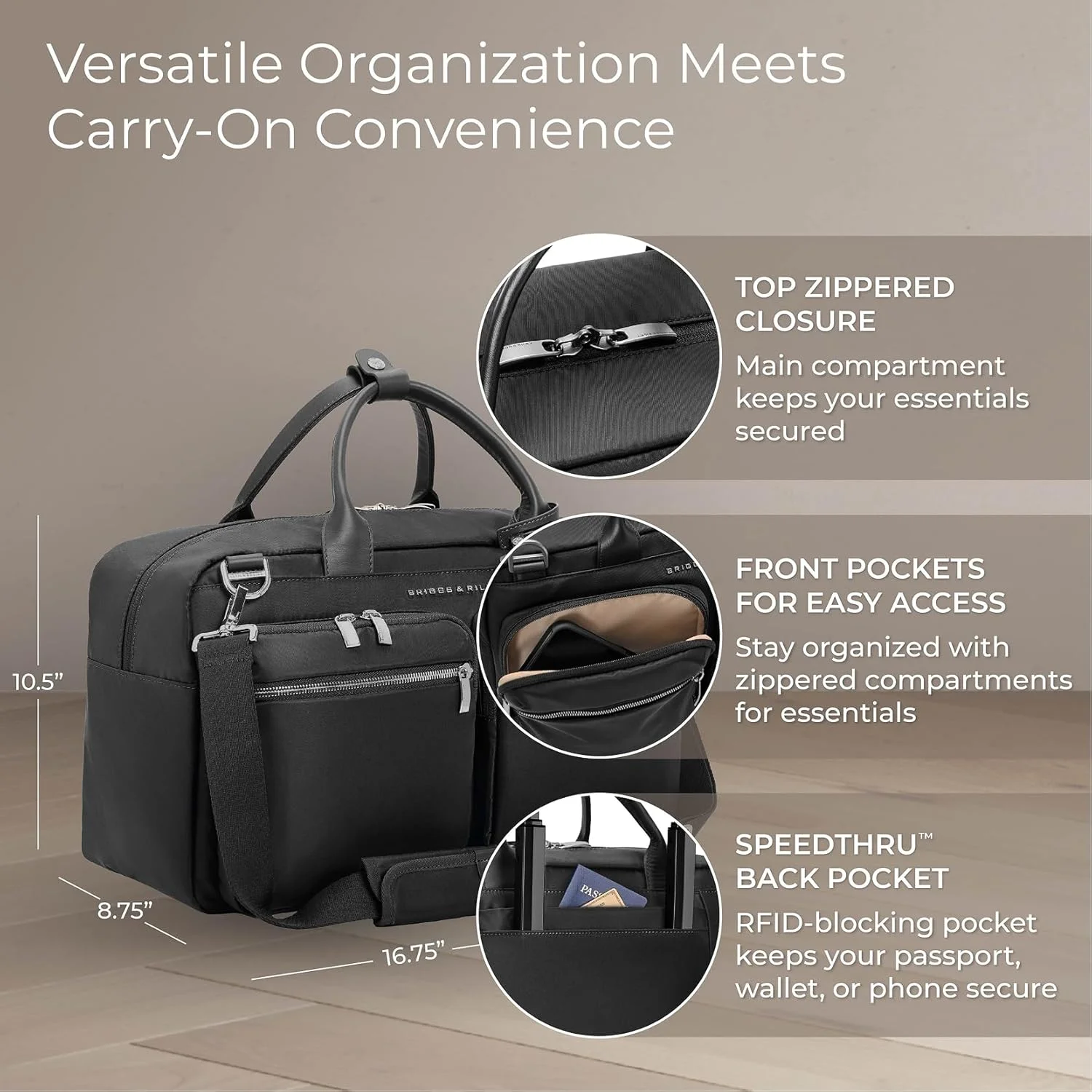 کیف کابین چند جیبی بریگز اند رایلی - کیف نرم، دو جیب لغزشی، مناسب برای لپ تاپ تا 15 اینچ - مجموعه راپسودی