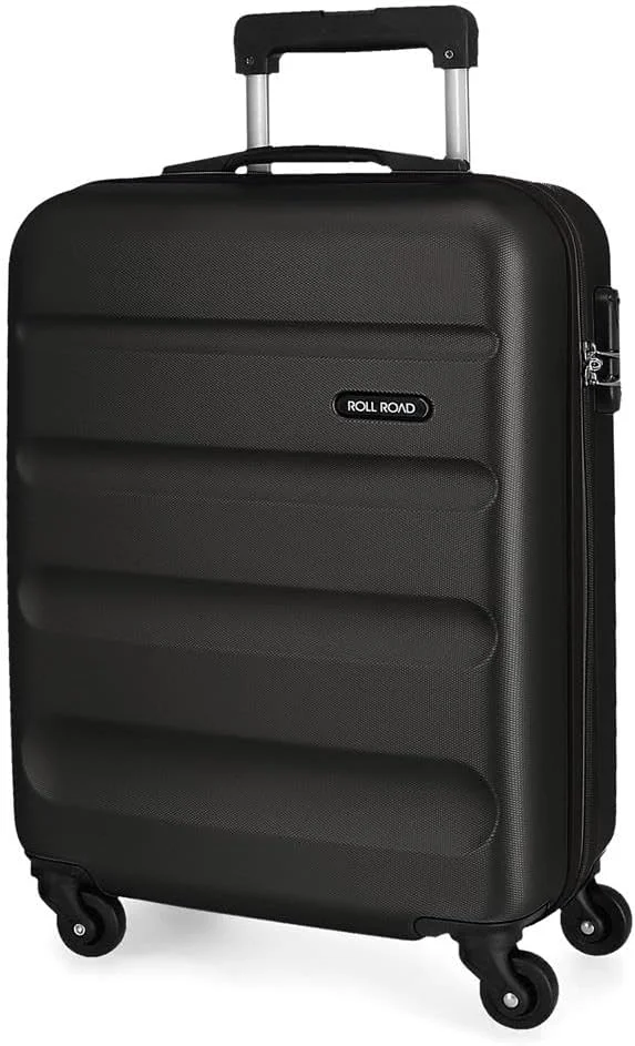چمدان کابین مشکی Roll Road Flex، ابعاد 38x55x20 سانتی متر، بدنه سخت ABS، قفل ترکیبی، 35 لیتر، 2.5 کیلوگرم، 4 چرخ، مناسب حمل با دست