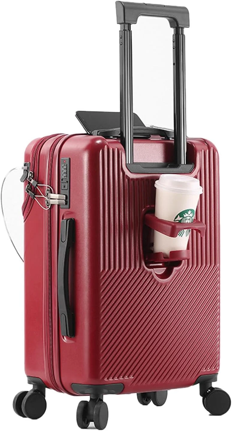 چمدان سایز کابین 20 اینچی، چمدان سخت، چمدان سایز کابین با قفل داخلی، با جا لیوانی و پورت USB، چمدان هارد شل مورد تایید خطوط هوایی با چرخ های اسپینر (قرمز، 20 اینچ)