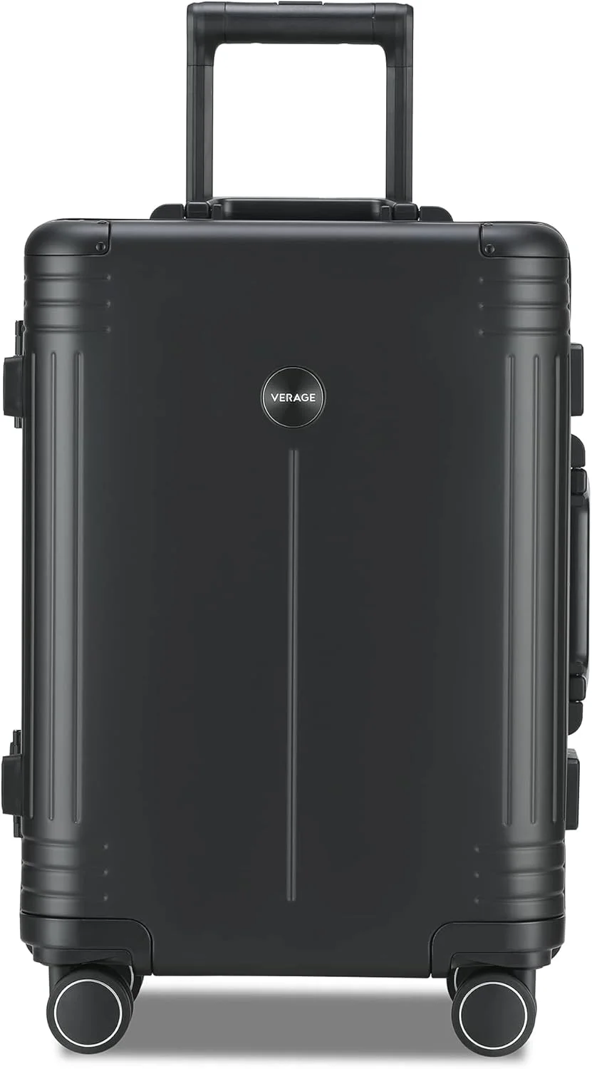 چمدان کابین سایز آلومینیومی Verage Birmingham، چمدان چرخشی بین المللی بدنه سخت، مشکی، سایز 20 اینچ مناسب کابین هواپیما