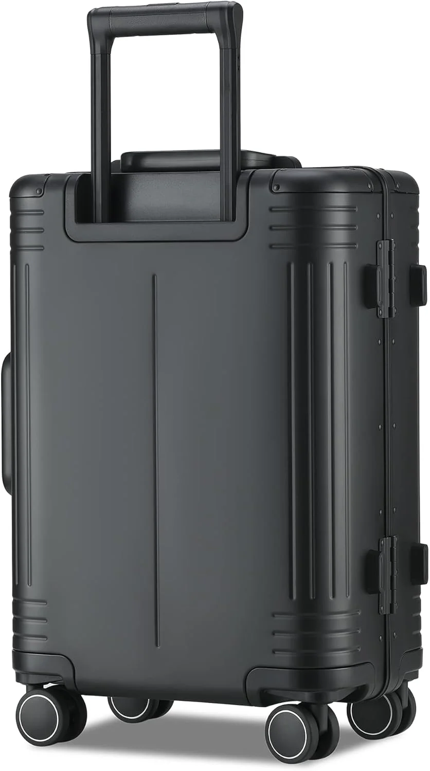 چمدان کابین سایز آلومینیومی Verage Birmingham، چمدان چرخشی بین المللی بدنه سخت، مشکی، سایز 20 اینچ مناسب کابین هواپیما