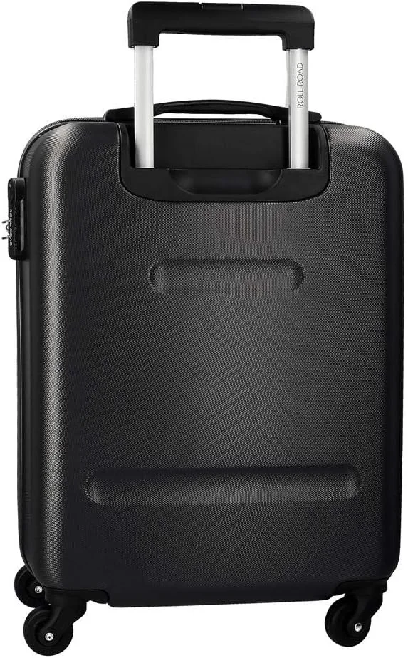 چمدان کابین مشکی Roll Road Flex، ابعاد 38x55x20 سانتی متر، بدنه سخت ABS، قفل ترکیبی، 35 لیتر، 2.5 کیلوگرم، 4 چرخ، مناسب حمل با دست