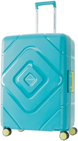 چمدان سایز متوسط سخت امریکن توریستر مدل Trigard، چرخ های اسپینر، (جنس: پلی کربنات)، قفل TSA، قابلیت افزایش حجم، 66 سانتی متر / 26 اینچ، رنگ آبی، 3 سال خدمات بین المللی