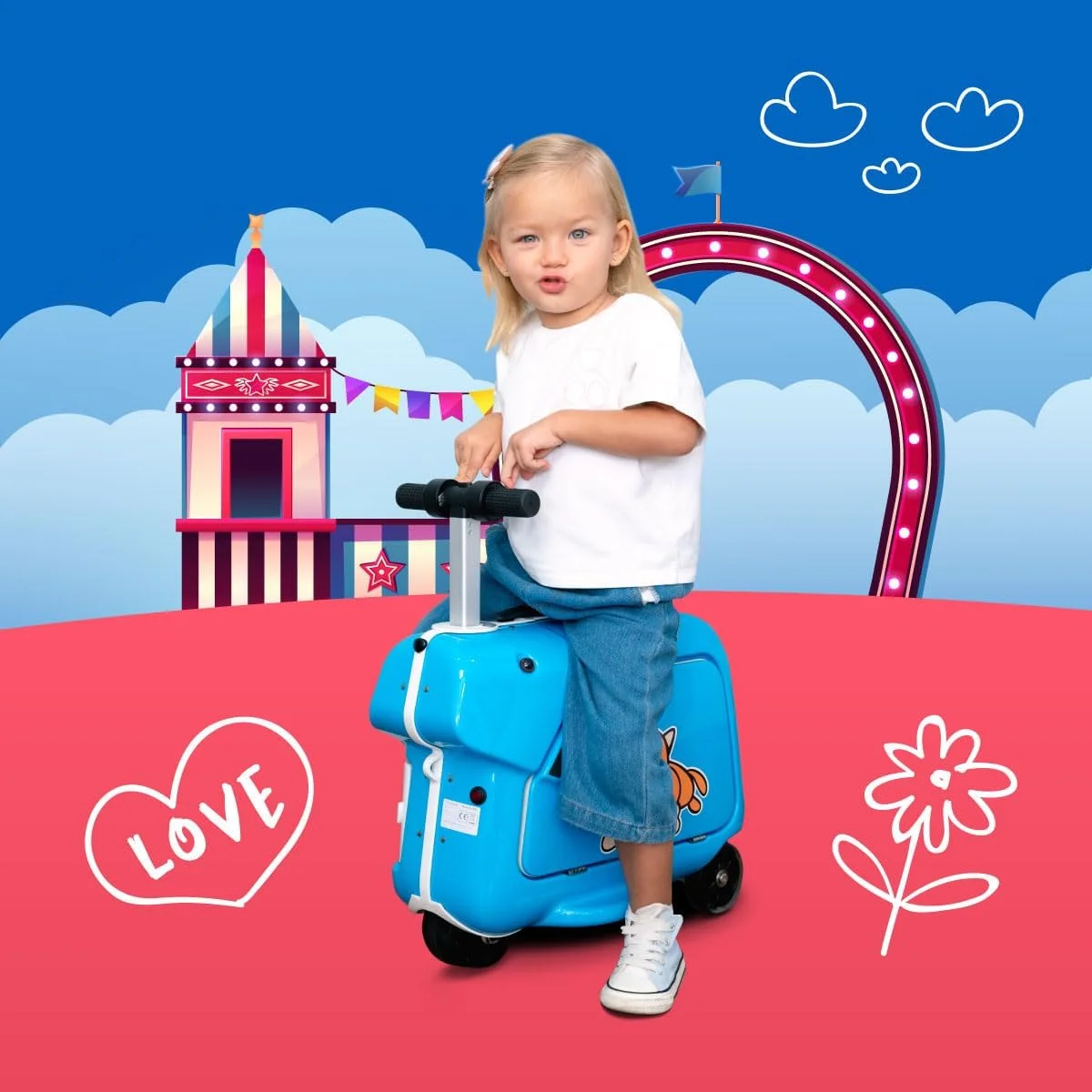 چمدان برقی کودکانه Airwheel SQ3 - آبی | چمدان مسافرتی جمع و جور 15 لیتری، اسکوتر چمدان برقی موتوری برای سفر راحت و سریع با باتری قابل جابجایی | نمایندگی رسمی در امارات