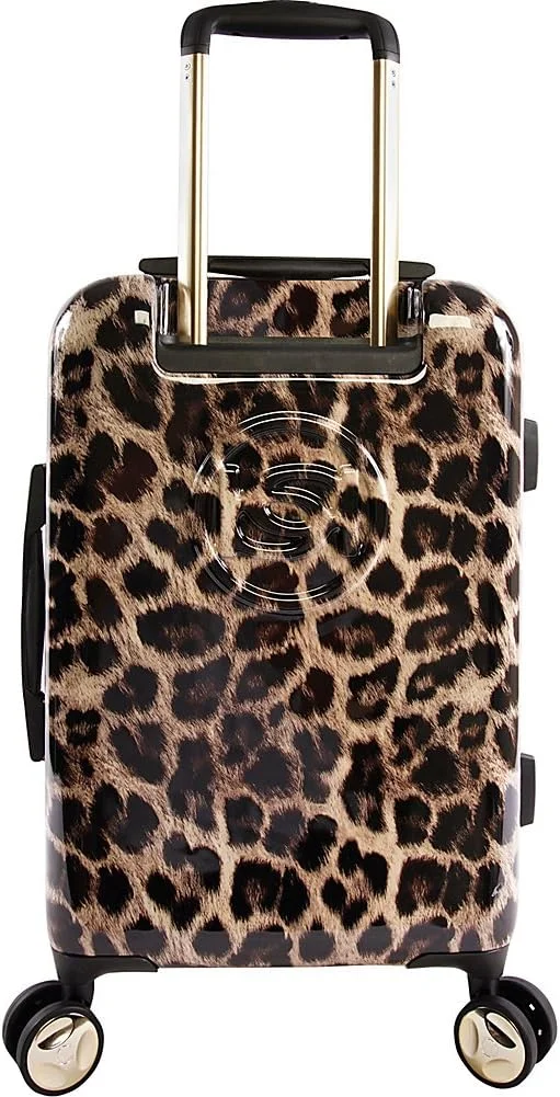 چمدان چرخشی سخت بدنه زنانه BEBE مدل Adriana سایز 21 اینچ، دسته تلسکوپی، طرح پلنگی، تک سایز، چمدان چرخشی سخت بدنه Adriana سایز 21 اینچ