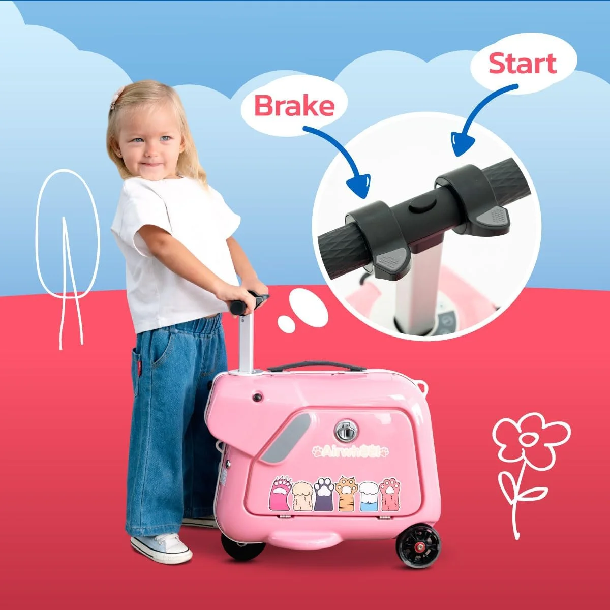 چمدان برقی کودکانه Airwheel SQ3 - آبی | چمدان مسافرتی جمع و جور 15 لیتری، اسکوتر چمدان برقی موتوری برای سفر راحت و سریع با باتری قابل جابجایی | نمایندگی رسمی در امارات