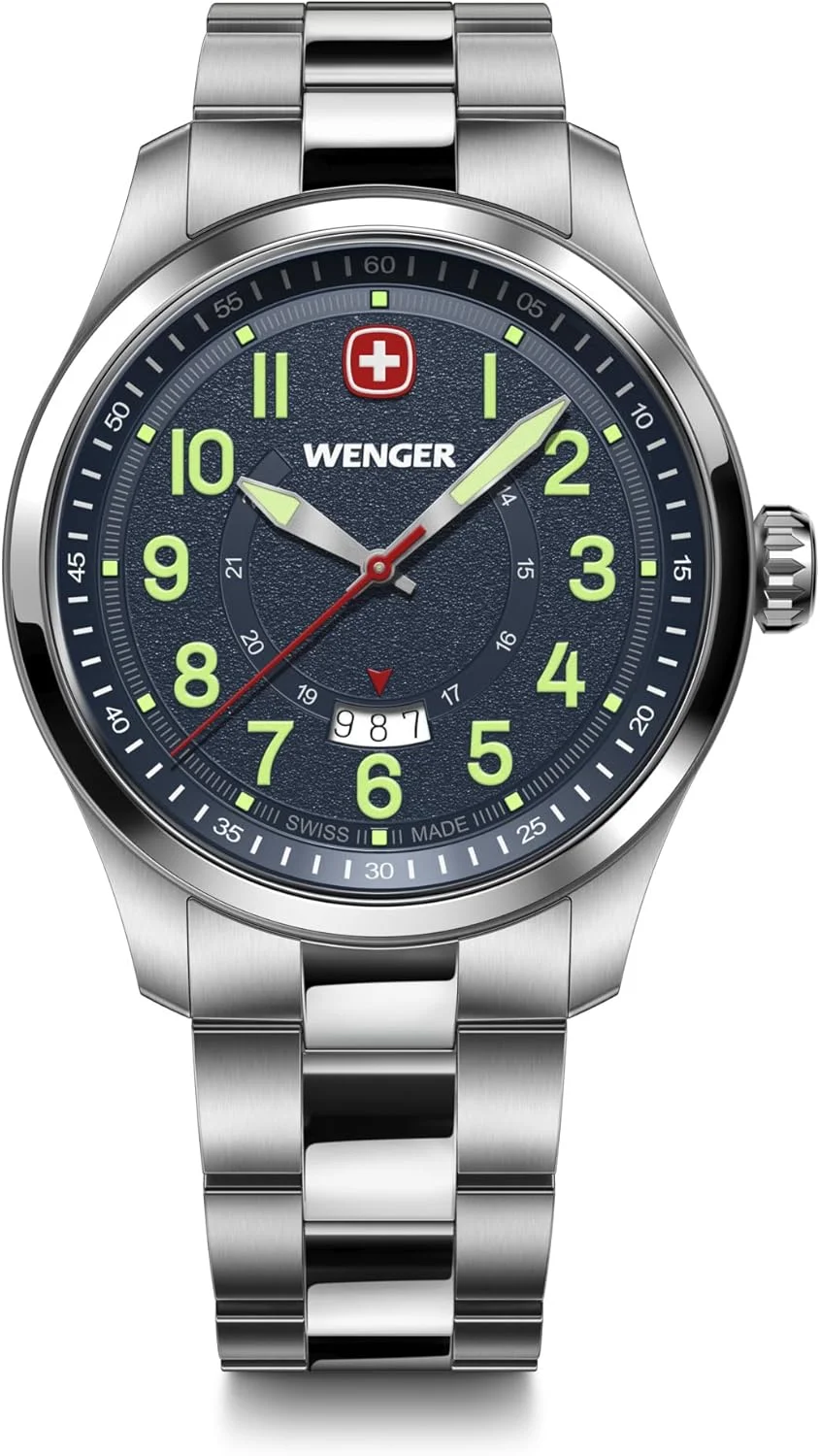 ساعت مچی مردانه WENGER Terragraph، آنالوگ کوارتز، ضد آب تا 100 متر، قطر 43 میلی متر، ساخت سوئیس