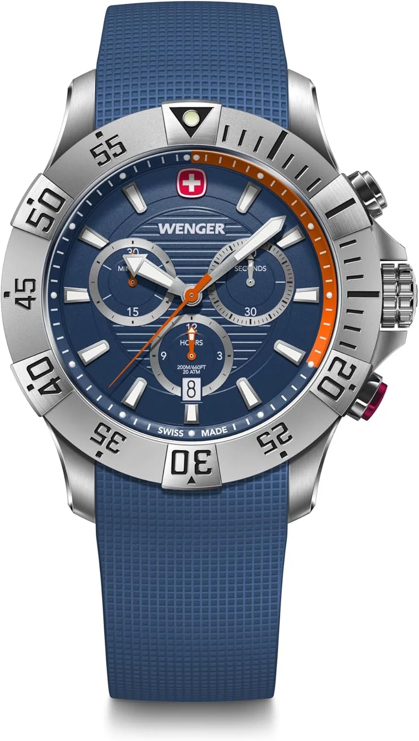 ساعت مچی مردانه ونگر Seaforce Chrono آنالوگ کوارتز، کرنوگراف، قطر 43 میلی متر، ساخت سوئیس، مقاوم در برابر آب تا 200 متر