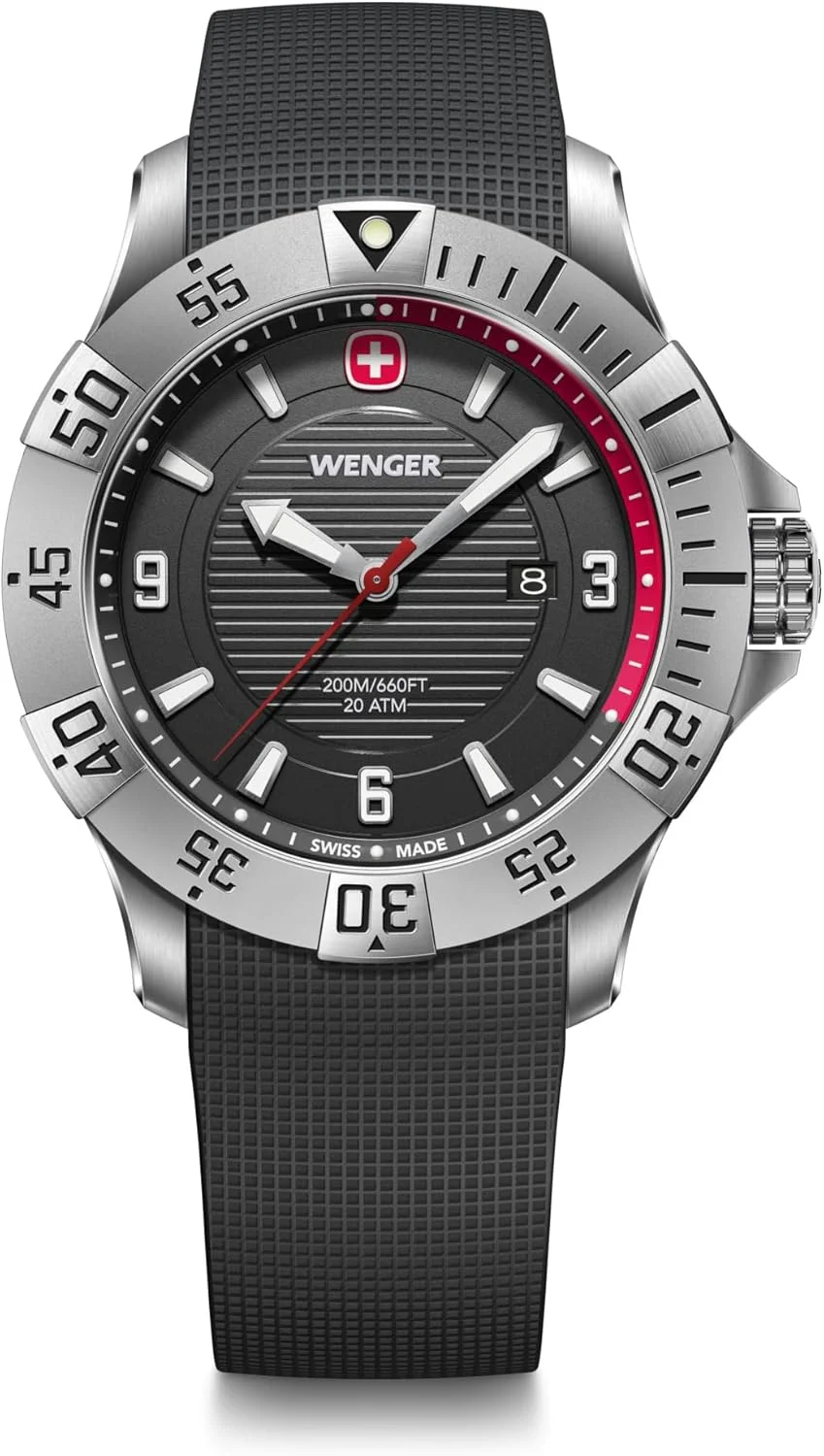 ساعت مچی مردانه WENGER Seaforce 01.0641.138 آنالوگ کوارتز قطر 43 میلی متر ساخت سوئیس ضد آب تا 200 متر بند سیلیکونی