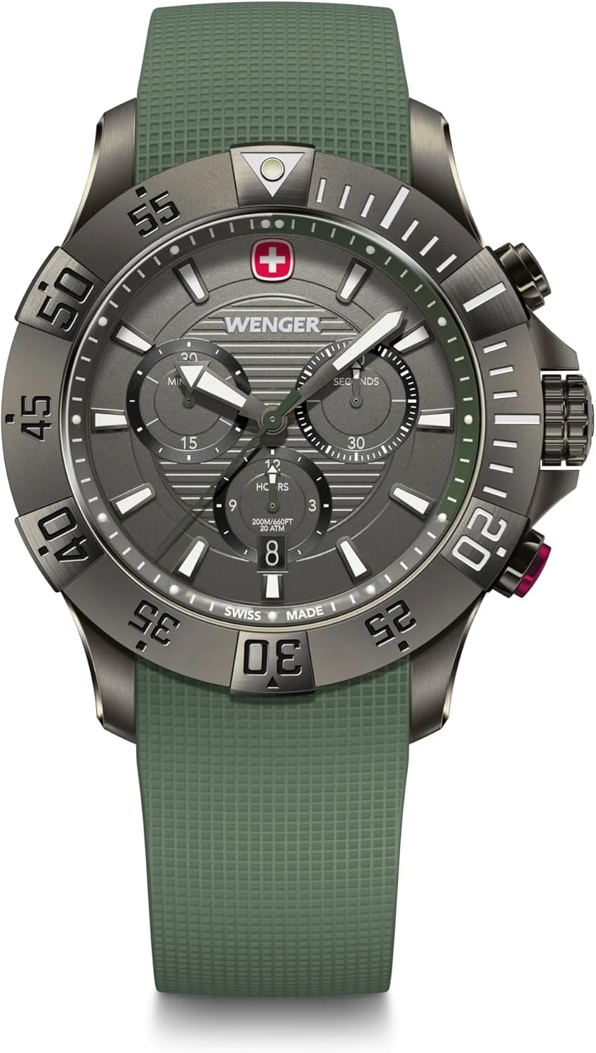 ساعت مچی مردانه WENGER مدل Seaforce Chrono آنالوگ کوارتز، کرنوگراف، قطر 43 میلی متر، ساخت سوئیس، مقاوم در برابر آب تا 200 متر