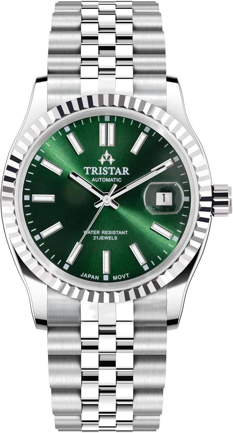 ساعت مچی مردانه اتوماتیک ژاپنی سری Tristar RD با صفحه سبز و بند استیل