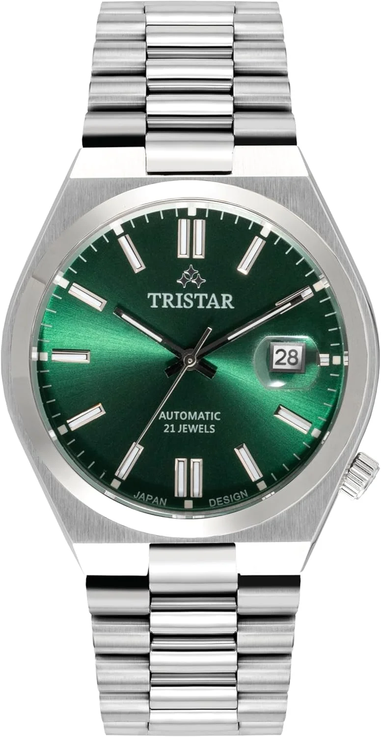 ساعت مچی مردانه اتوماتیک سری Tristar NJ با صفحه سبز و بند استیل