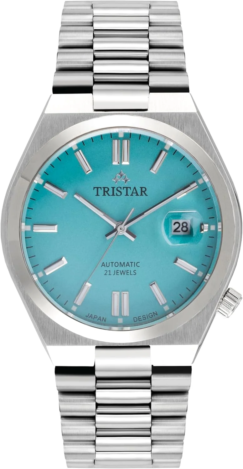 ساعت مچی مردانه اتوماتیک سری Tristar NJ با صفحه تیفانی و بند استیل