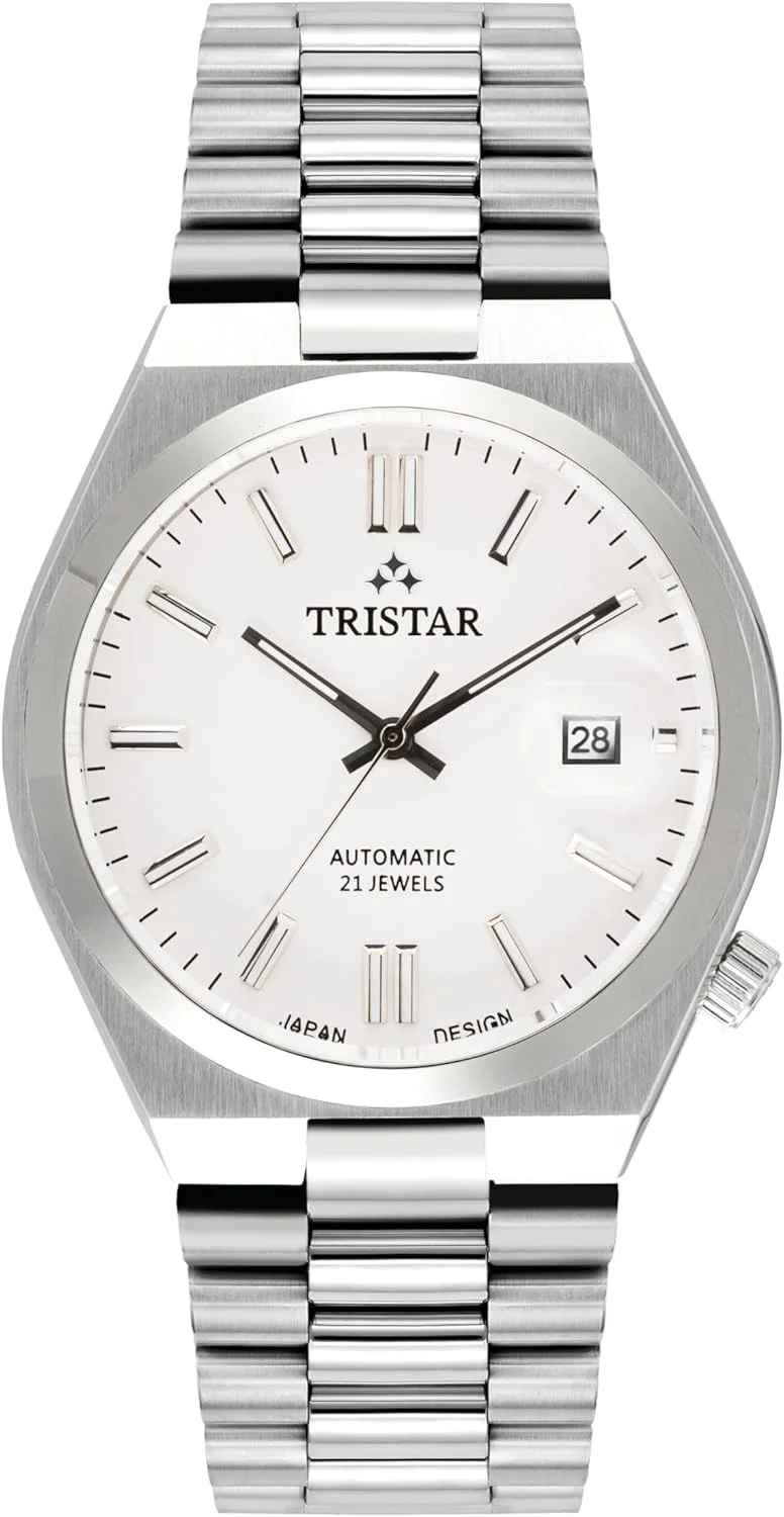 ساعت مچی اتوماتیک مردانه سری Tristar NJ با صفحه سفید و بند استیل