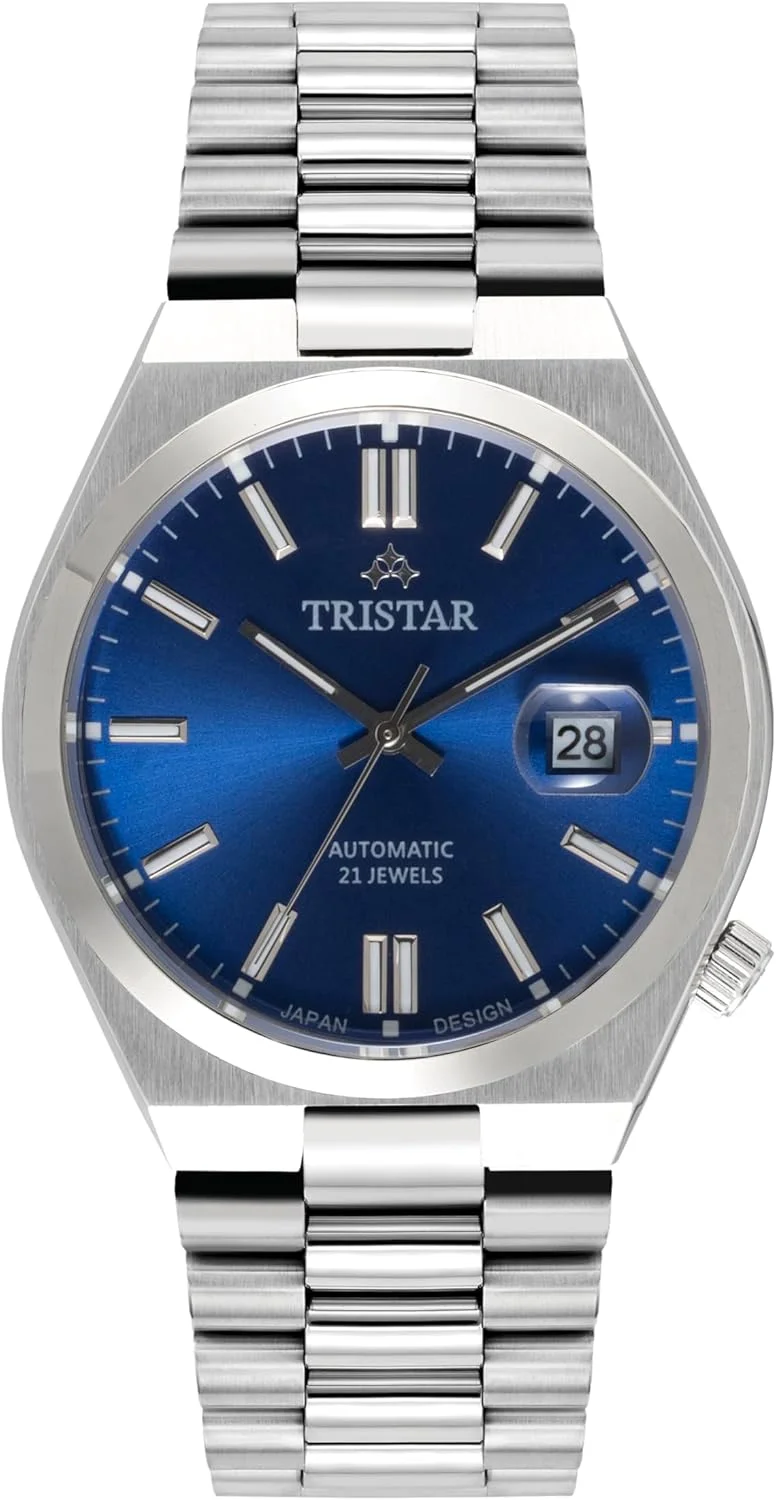 ساعت مچی مردانه اتوماتیک سری Tristar NJ با صفحه آبی و بند استیل