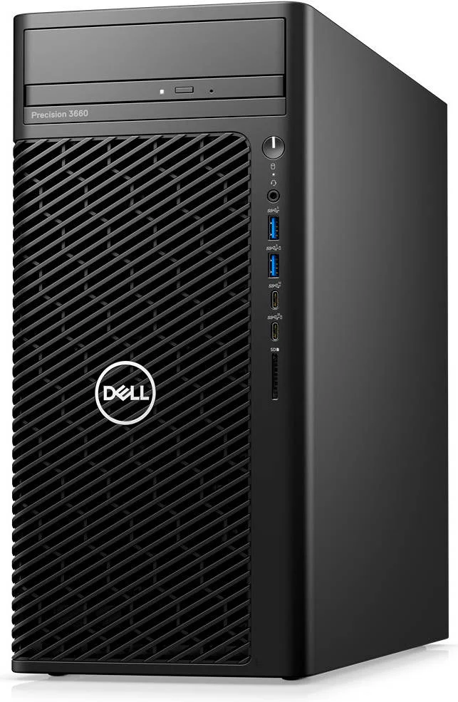 کامپیوتر ایستگاه کاری Dell Precision Tower 3660، پردازنده Intel Core i7-12700K 12C 25MB Cache، رم 32 گیگابایت، SSD 1 ترابایت، کارت گرافیک RTX A4000 16GB، ماوس Dell و کیبورد انگلیسی-عربی، Windows 10 Pro، مشکی