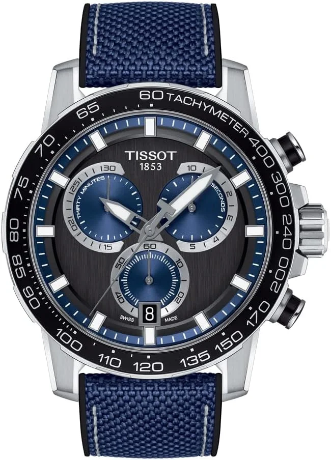 ساعت مچی مردانه تیسوت مدل Supersport Chrono، بدنه استیل 316L، موتور کوارتز سوئیسی، آبی، مشکی، بافت، 22 (T1256171705103)