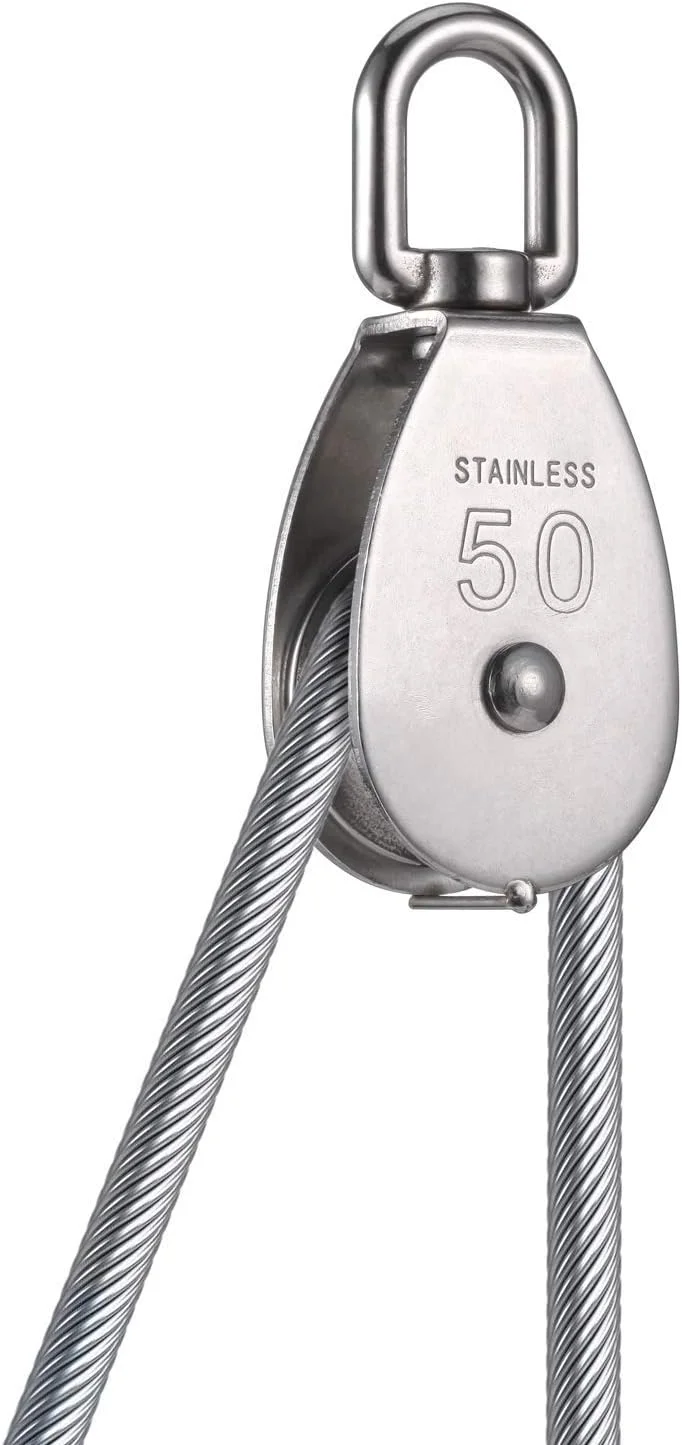 تک قرقره، 1 عدد بلوک قرقره گردان 50 میلی متری ساخته شده از فولاد ضد زنگ 304، قلاب گردان جرثقیل M 50، قرقره سیم آویز بلوک قرقره گردان با ظرفیت بار 400 کیلوگرم برای طناب یا سیم