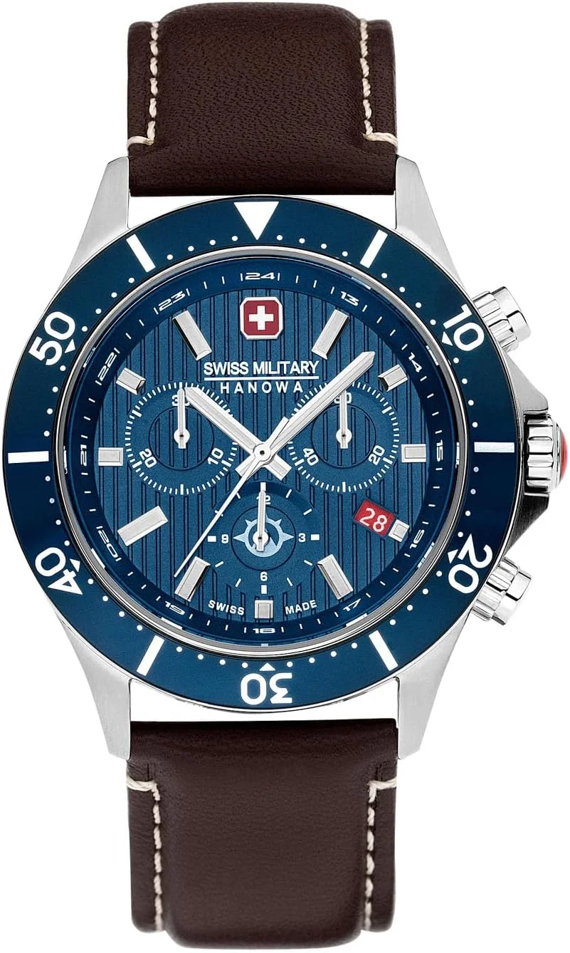 ساعت مچی مردانه Swiss Military Hanowa Flagship X Chrono با بند چرمی اصل یا بند استیل ضد زنگ، شیشه سافایر 10 ATM