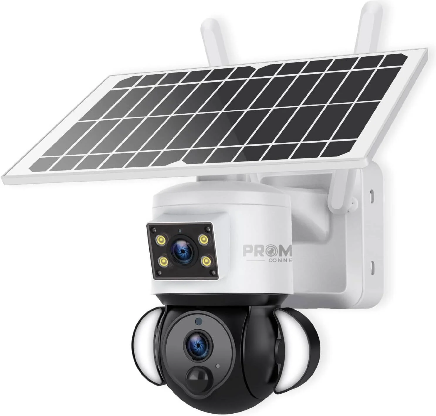 دوربین خورشیدی دو لنز PTZ پرومِیج PC S533 4G، مناسب فضای باز IP65، دید در شب رنگی (15 متر)، صدای دو طرفه، تشخیص حرکت، باتری 12000mAh، کارت TF (128GB)، فضای ذخیره سازی ابری، پشتیبانی از Ubox | PC-S533 4G