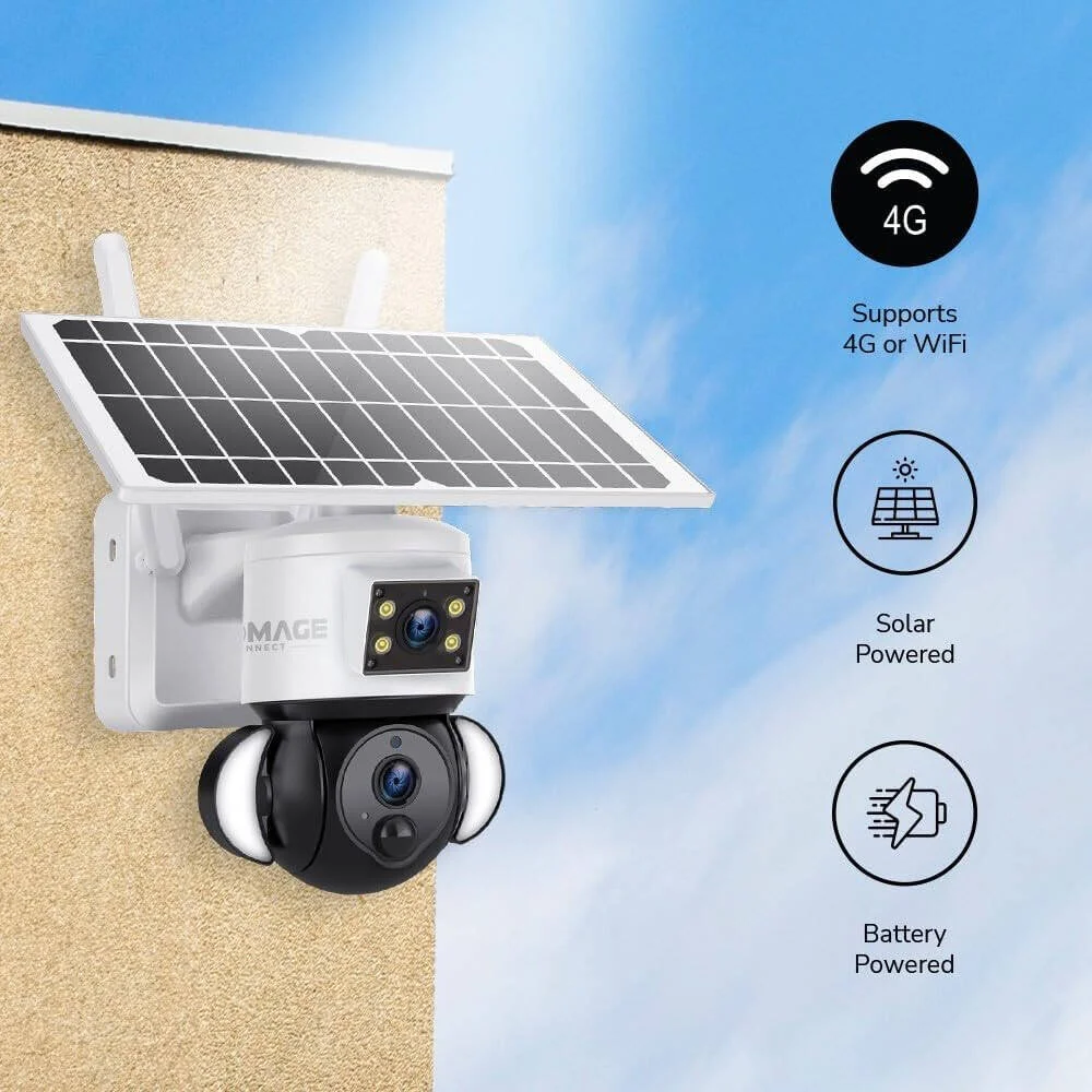 دوربین خورشیدی دو لنز PTZ پرومِیج PC S533 4G، مناسب فضای باز IP65، دید در شب رنگی (15 متر)، صدای دو طرفه، تشخیص حرکت، باتری 12000mAh، کارت TF (128GB)، فضای ذخیره سازی ابری، پشتیبانی از Ubox | PC-S533 4G