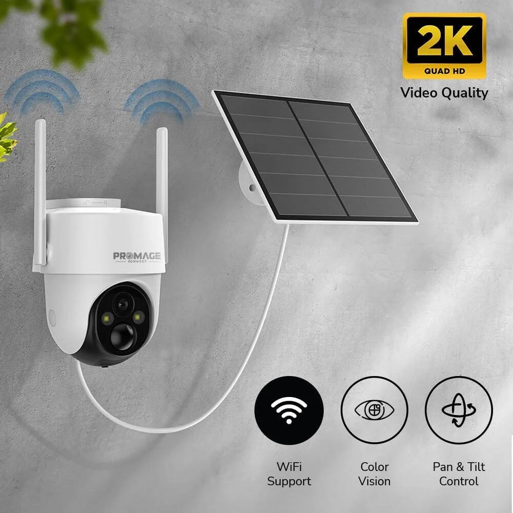 دوربین PTZ وای فای خورشیدی پرومِیج مدل Snap 26T، استاندارد IP65، دید در شب رنگی، وای فای 2.4 گیگاهرتز، صدای دو طرفه، کارت TF تا 256 گیگابایت، پشتیبانی از فضای ابری، باتری 5200 میلی آمپر، سفید | Snap 26T