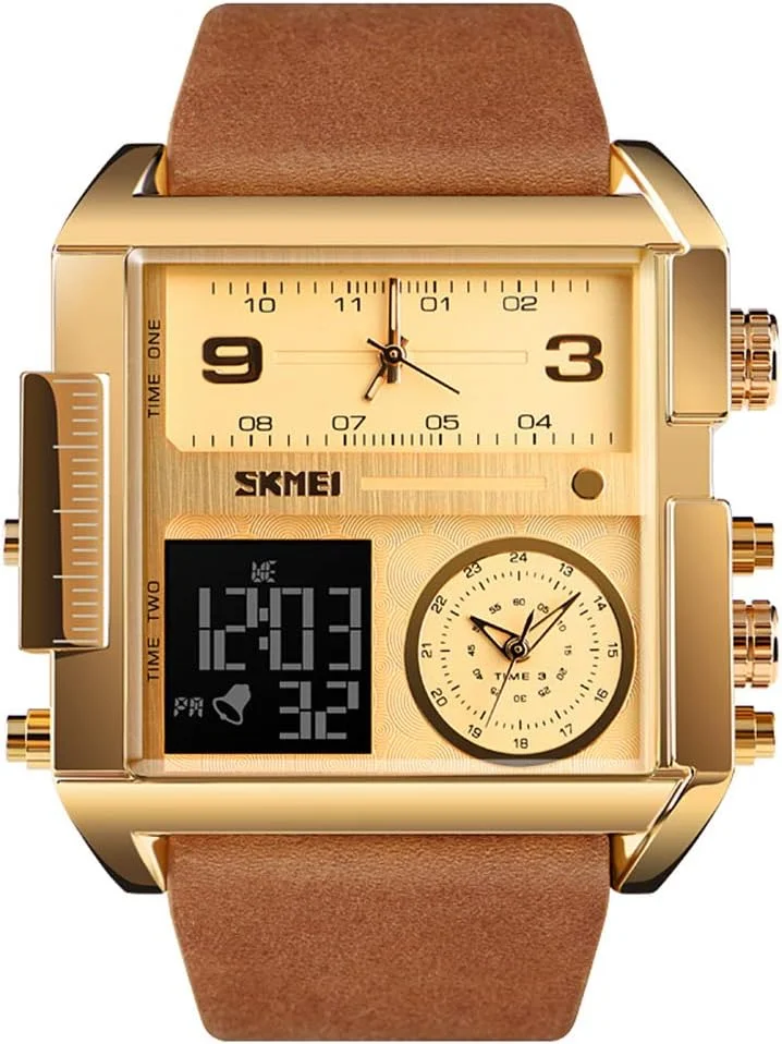 ساعت مچی مردانه SKMEI 1391 با بند چرمی، کوارتز دیجیتال، دارای زنگ هشدار، LED نورانی، ضد آب و نمایشگر تاریخ