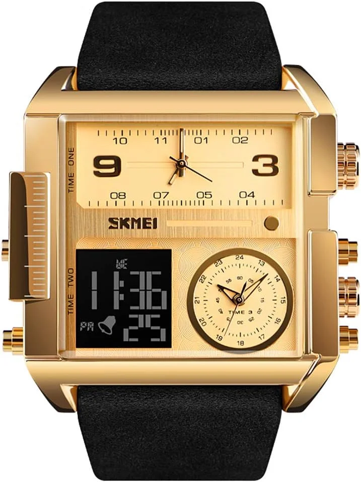 ساعت مچی مردانه SKMEI 1391 با بند چرمی، کوارتز دیجیتال، دارای آلارم، LED، ضد آب و نمایشگر تاریخ و سه زمان
