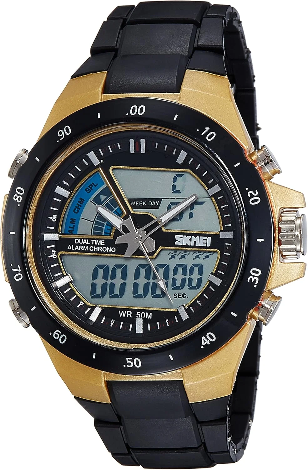 ساعت مچی دیجیتال مردانه SKMEI، ضد آب تا عمق 50 متر، دارای صفحه نمایش دوگانه بزرگ، چند منظوره، آنالوگ، مناسب ورزش های نظامی و فضای باز، ساعت الکترونیکی با تقویم و نمایش روز و تاریخ (CH032) ساعت مچی دیجیتال مردانه SKMEI، ضد آب تا عمق 50 متر، دارای صفحه نمایش دوگانه بزرگ، چند منظوره، آنالوگ، مناسب ورزش های نظامی و فضای باز، ساعت الکترونیکی با تقویم و نمایش روز و تاریخ (CH032)