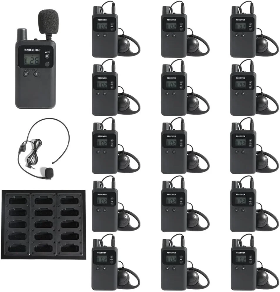 سیستم راهنمای تور بیسیم AGJ، شامل 1 فرستنده، 15 گیرنده و 1 شارژر، سیستم ترجمه همزمان برای دادگاه، کلیسا، سیستم ترجمه برای آموزش، تور کارخانه، آموزش گروهی، کنفرانس سیستم راهنمای تور بیسیم AGJ، شامل 1 فرستنده، 15 گیرنده و 1 شارژر، سیستم ترجمه همزمان برای دادگاه، کلیسا، سیستم ترجمه برای آموزش، تور کارخانه، آموزش گروهی، کنفرانس